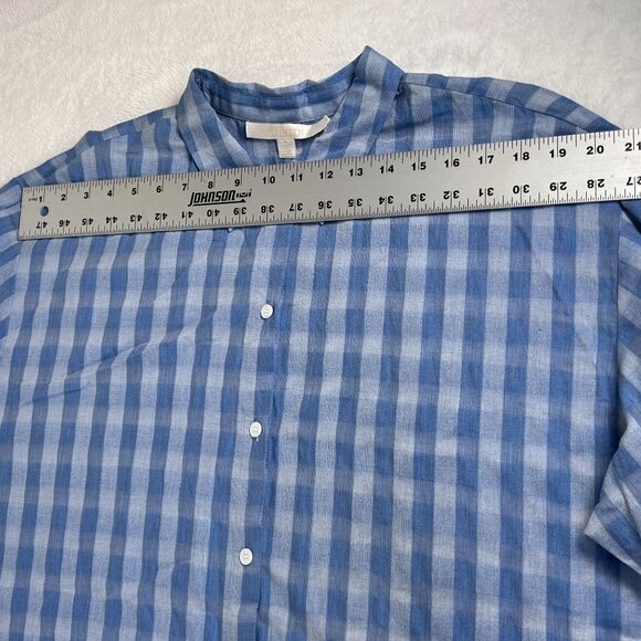 Nordstrom Collection Mens Blue Checkered Button-Up Shirt XL Long Sleeve Cotton - Picture 5 of 7